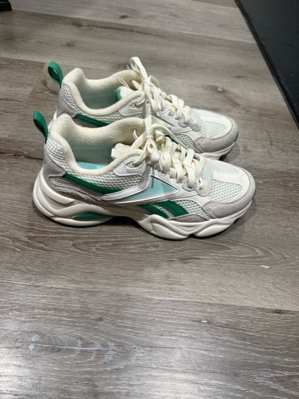 Reebok Cream and Green Women's Chunky Lace-Up Sneakers